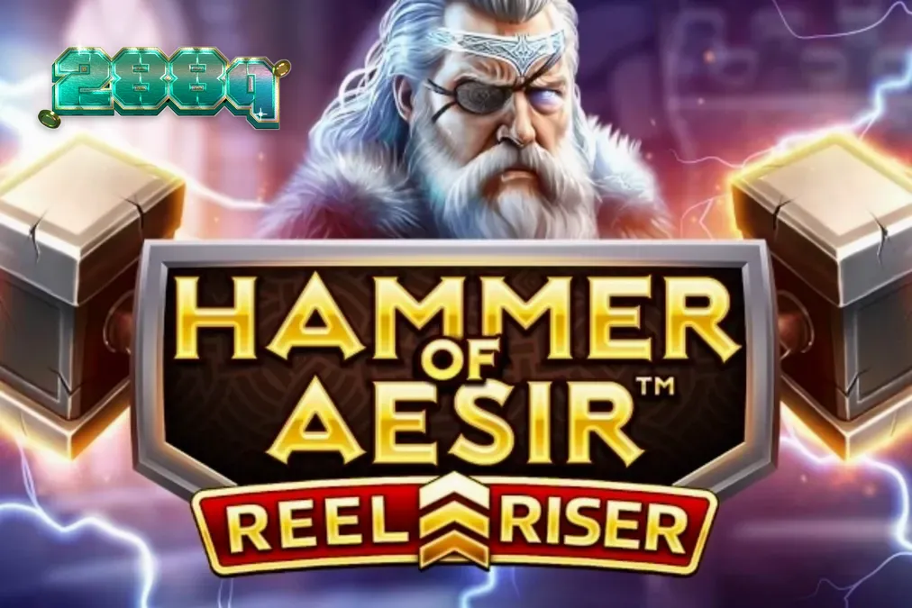 Cena de jogo do slot Hammer of Aesir com símbolos nórdicos e tema de mitologia